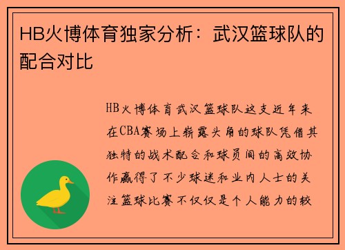 HB火博体育独家分析：武汉篮球队的配合对比
